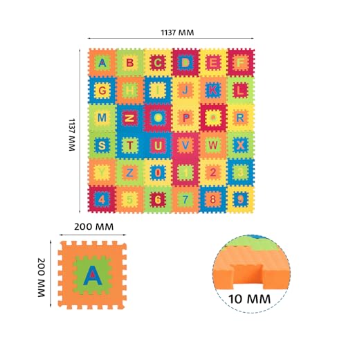 Image of Amazon Brand - Supples Pop Out Interlocking Playmat | Baby Puzzle Mat | Alphabets & Numbers Floor Mat | Multicolour |EVA Foam | Safe & Soft