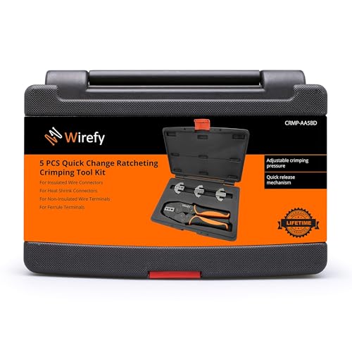 Image of Wirefy Crimping Tool Set 5 PCS - Ratcheting Wire Crimper - For Heat Shrink, Nylon, Non-Insulated Connectors, Ferrule Terminals