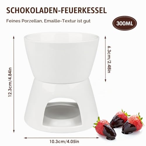 Schoko Fondueset Keramik Mini Schokofondue Käsefondue Fondue Set Topf Kerze Gabel Keramik Schokofondue Set Weiße Käsefonduetopf aus Porzellan Schokoladenschmelzer für Fondue – Bild 2