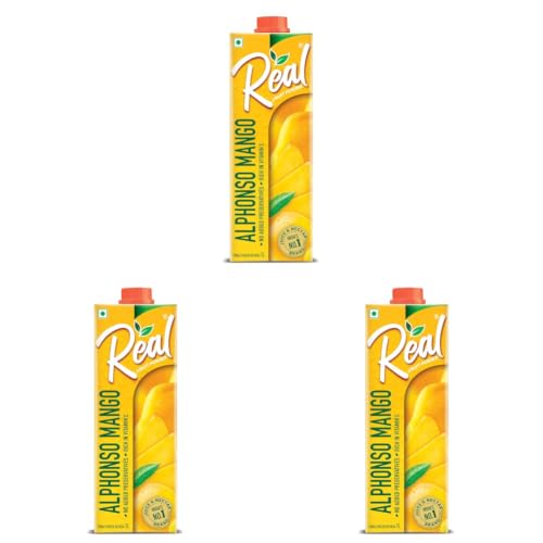 Image of Real Alphonso Mango Fruit Juice-1L | Rich In Vitamin C | No Added Preservatives, Artificial Colors & Flavours | Goodness Of Best Fruits | Tasty, Refreshing & Energising (Pack of 3)