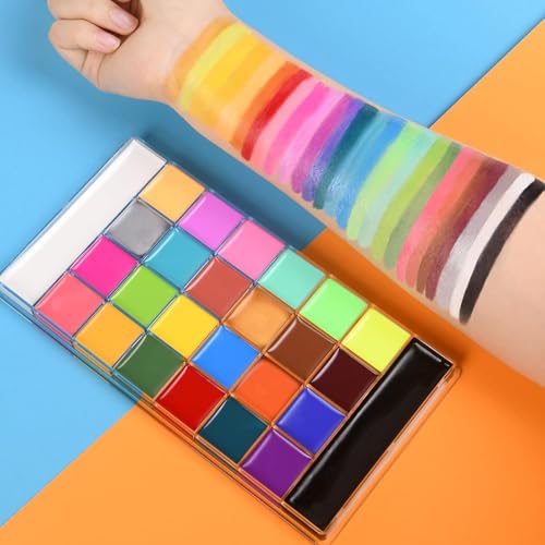 Image of Store2508 Face Body Paint, 26 Colours Palette with 10 Brushes 30 Stencils, Safe Non-Toxic Washable Oil Based Body Paint