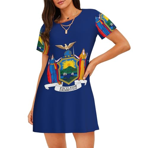 Chemise de nuit à manches courtes motif New York en coton léger pour femme