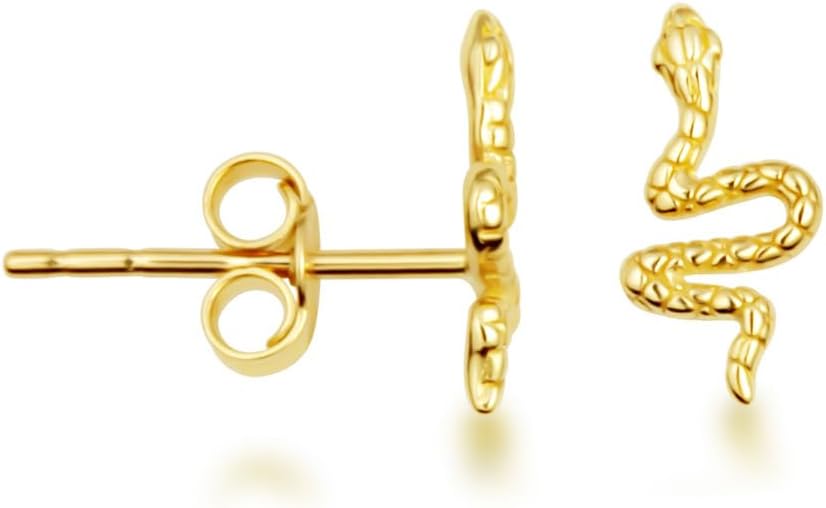 14K Yellow Gold Sinuous Snake Serpent Stud Earrings