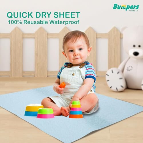 Image of Bumpers Waterproof Quick Dry Protector Dry Sheet |Breathable and Hypoallergenic Ultra Soft Fitted Baby Bed Protector Sheet for Toddler Children & Adult King Size (XXL, 260x200cm, Sea Blue)