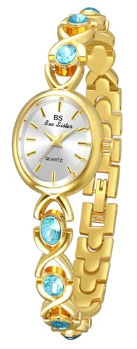 Fashion Women's Dress Watch Elegant Pearl Oval dial Ladies Bracelet Waterproof Analog Casual Watch (U Gold Blue)