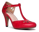 J. Adams Pepper Mary Janes - Vintage Cutout Low Kitten Heels Retro T Strap Pumps