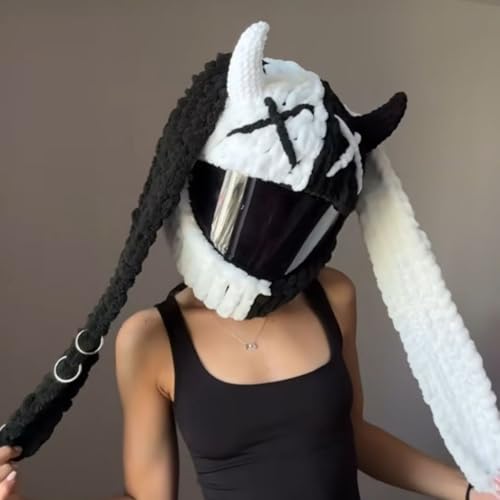 Cool Helmet Covers, Full Face Motorcycle Helmet Cover Decorative Hat, Cute Cartoon Cap Men Women Couple Plush Fluffy Fun Riding Gear and Gifts, Motorbike Helmet Case-E