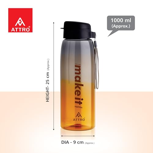 Image of ATTRO Sip Star Plastic Water Bottle - 1000ml, Orange, BPA Free, Leak-Proof, Durable Sports & Travel Bottle, Ideal for Gym, Office, School, Outdoor & Daily Use