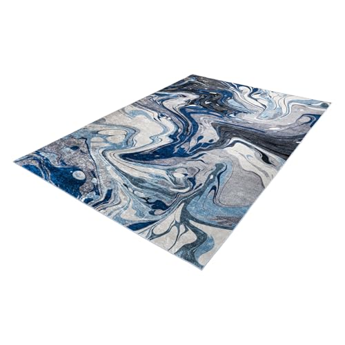 Riess Ambiente Moderner Teppich Art Rugs - 230x160cm - grau blau weiß - Flachgewebe mit Muster Wohnzimmerteppich modern Indoor