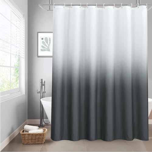UFRIDAY Ombre Grey Shower Curtain 72 x 72 inch,Water Resistant Decorative Gradient Print Bathroom Spa Hotel Fabric Shower Curtain Liner with 12 Grommets