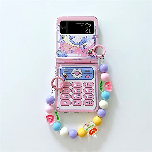 Go-Volmon Pink Girly Case For Galaxy Flip 4, Retro Design Phone Key Moon And Love Case For Z Flip 4, Cute Women Case For Samsung Galaxy Z Flip 4 With Color Beads Strap #TOP6