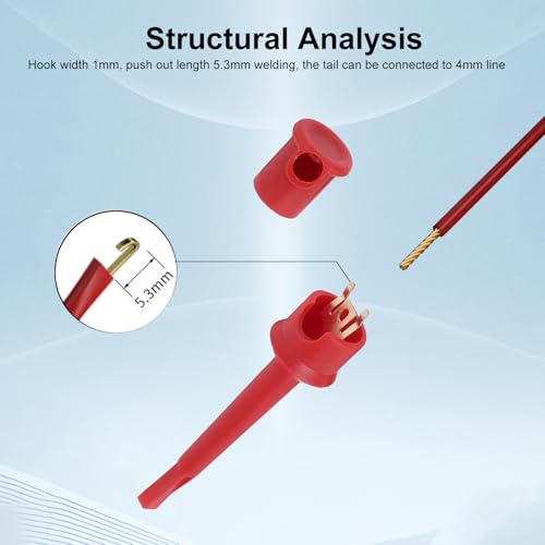 Image of Multimeter Test Hooks and Mini Grabber Clips 10 Pcs (5 Red + 5 Black) for Electrical Testing Circuit Test Probes Insulated, Copper & Stainless Steel Tips
