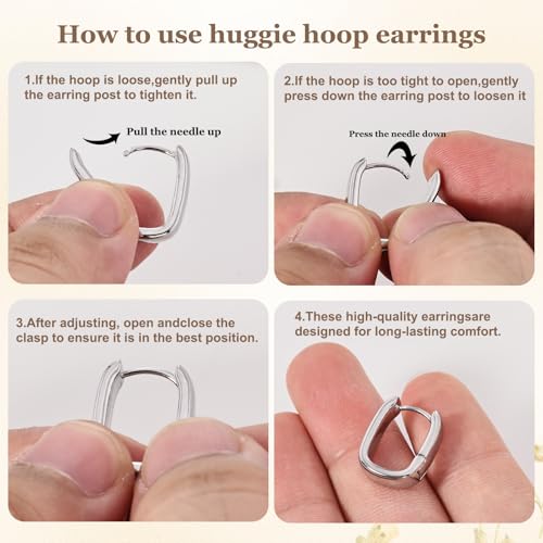 925 Sterling Silver Hoop Earrings for Women | Chunky Gold Hoops Earrings Hypoallergenic Small Huggie Earrings Set for Mulpitle Piercing Lightweight Square/Oval/Cubic Zirconia3