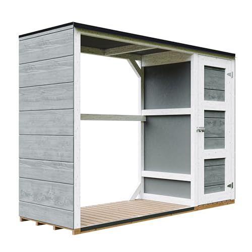 Caseta de Exteriores para leña - 75 x 217 x H159 cm - con Almacenamiento Lateral para Herramientas 1,09 m² + 0.53 m² - Caseta para Herramientas y Troncos - TIMBELA M981 - Cavern Steel