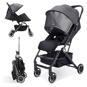 Lightweight Baby Stroller, Upgrade Compact Travel Stroller with Hidden All-Inclusive Foot Cover & Sleep Shade, One Hand Easy Foldable Pram, Oversize Basket for Airplane Travel