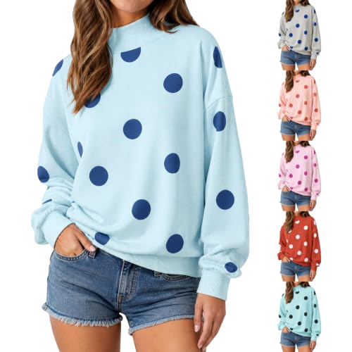 eoeioa Polka Dot Mock Neck Sweatshirt Women Loose Long Sleeve Pullover Tops