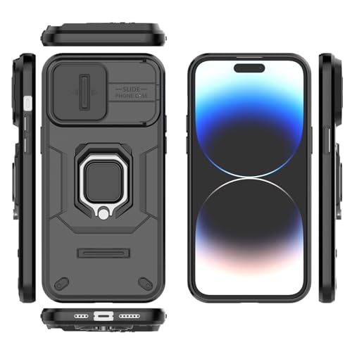 Image of Polycarbonate Camshield Pro Case With Slide Camera Protection And 360 Protection Ring Stand Bumper Back Case Cover For iPhone 14 Pro Max (Black)