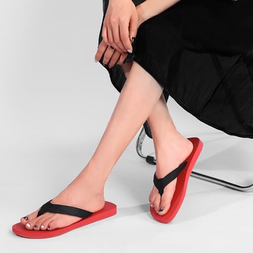 Red Rubber Thong Sandals for Women Beach Flip Flops Casual Comfortable Slip On Flat Sandals Ladies Slides Slipper2