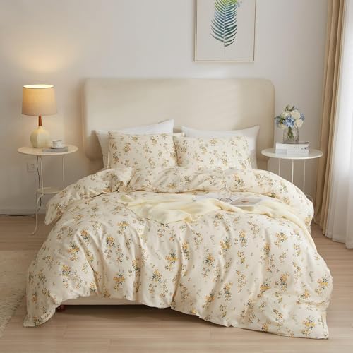 Yellow Floral Comforter Set Full Size Garden Style Flower Botanical Comforter Set Fluffy Soft Vintage Floral Bedding Set Full Chic Cottagecore Flowers Comforter with 2 Pillowcases for All Seasons by LifeTB - Used condition - Image 2