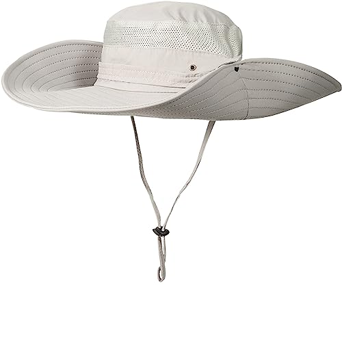Image of Super Wide Brim Sun Fishing Hat Safari UPF50+ Bucket Boonie Cap for Gardening Hiking Camping