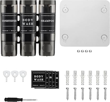 Image of Wall-Mounted 3-Chamber Shower Dispenser - Shampoo, Conditioner & Body Wash Holder - Refillable, Leak-Proof Bottles - Ideal for Bathroom, Hotel & Spa Use