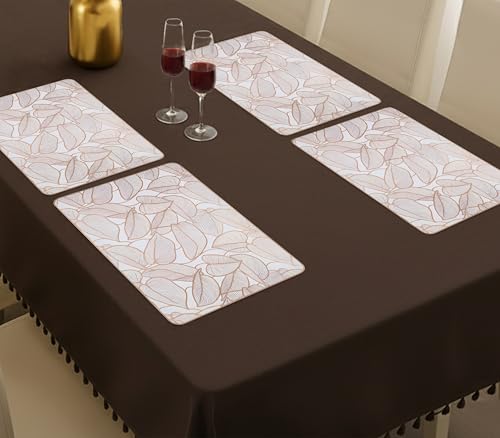 Image of Yellow Weaves 4 Pcs PVC Table Placemats, Dining Table Mat, Stain Resistant, Anti-Skid, Waterproof, Washable, Dining, Kitchen, Restaurant Table Set Easy to Clean, Durable (Leaf Rose Gold)