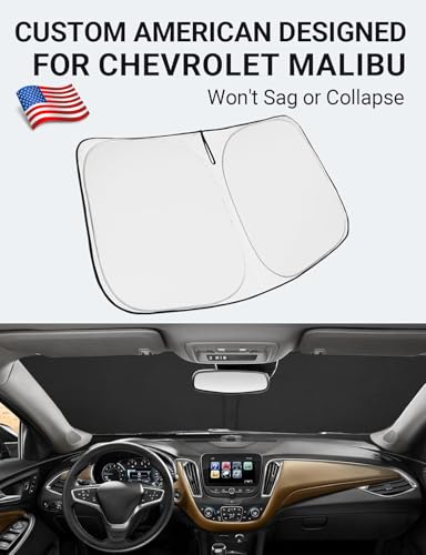 Image of Proadsy 2026 Upgrade Front Windshield Sun Shade Foldable Sunshade Protector Custom Fit 2016-2025 Malibu Accessories