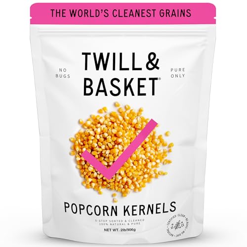 Twill & Basket Popcorn Seeds 2 lb – Hand-Picked Non-GMO, Kosher Snack – Fluffy, Tender Kernels for Homemade Popcorn – High Fibre, Bulk Size