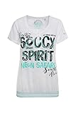  SOCCX Damen Bluse mit Artwork und gesmoktem Saum