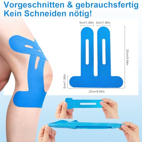 NEUJUS Knie Tape Vorgeschnitten 12 Stück – Kinesiologie Tapes Knie, Stark Haftender Muskelpatch Knieschoner, Atmungsaktiv & Elastisch, Physio Tape für Sport & Reha (Schwarz+Rosa+Blau, 12 Stück)