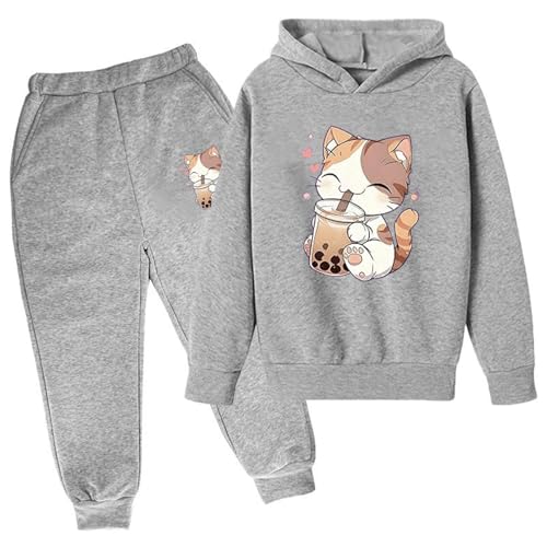 Ensemble 2 pièces filles en coton respirant avec sweat à capuche imprimé ludique et doux