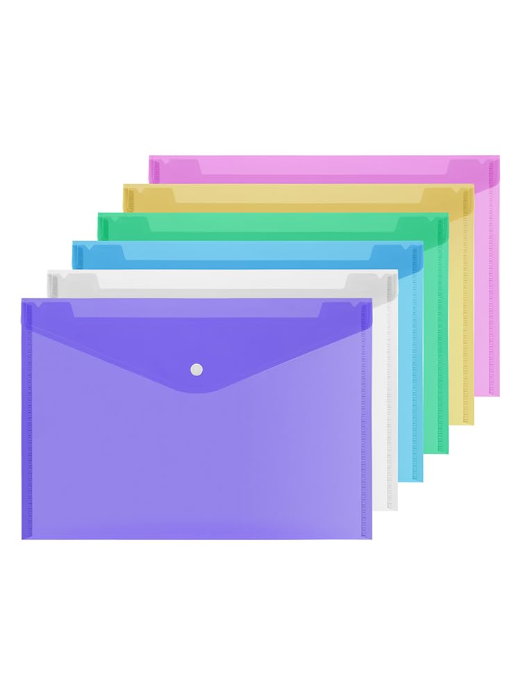 Snap Closure File Plastic Envelopes With Velcro Closure 6Pcs Clear Plastic Document ...