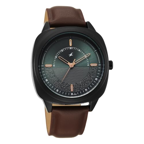 Image of Fastrack Stunners X Quartz Analog with Dark Green Dial Brown Leather Strap Watch for Men - 38161NL02