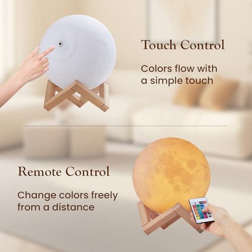 EXTSUD Mond Lampe 16 Farben 3D Mondlampe Nachtlampe mit mit Fernbedienung&Touchschalter Dimmbar USB Wiederaufladbare Schlafzimmer Dekorative Lichter Geschenke für Erwachsen Mädchen Jungen