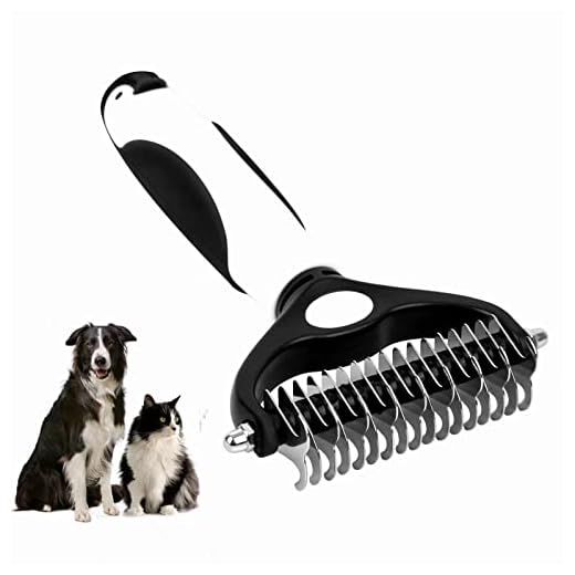 Pet Grooming Brush - Double Sided Shedding and Dematting Undercoat Rake Comb for Dogs and Cats, Extra Wide, Ergonomically Designed, Great for Short to Long Hair of Medium Large Dogs and Cats, Penguin Shape