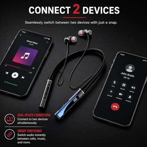 Image of iFAST Digital Display Bluetooth 5.4 Wireless Neckband Earphone | Up to 70 Hours Music Platime | with Plug & Play TF Card Support | Voice Assistance, Dual Pairing [ Black ]