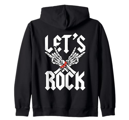 Magliette Lets Rock On Band - Rock n Roll Skeleton Hand Rocker Felpa con Cappuccio