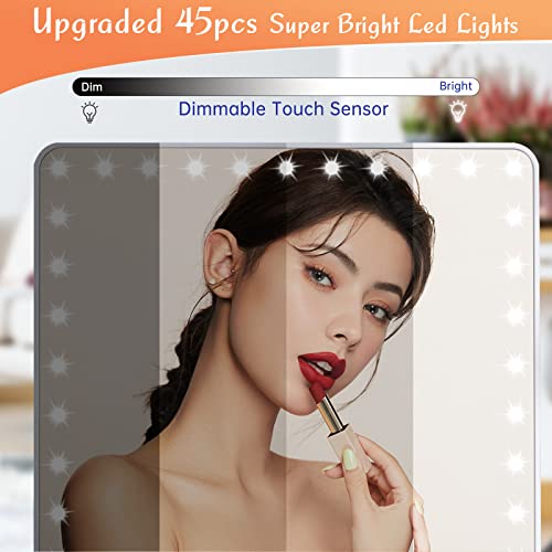 Funtouch Rechargeable Large Makeup Mirror With Lights And 10X Magnification Mirror, Lighted Makeup Vanity Mirror With 96 Led, Sensor Touch Dimmable, 360 Degree Adjustable Rotation, Light Up Mirror #TOP3