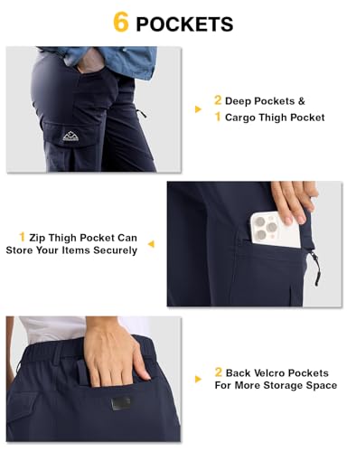 donhobo Hose Damen Wanderhose Leichter Atmungsaktiv Cargohose Wasserabweisend Quick Dry Stretch Outdoorhose UV-Schutz Trekkinghose Funktionshose mit 6 Taschen (Marine, M)
