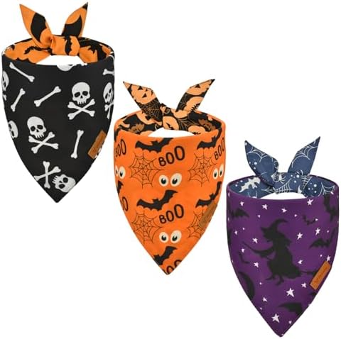 Vehomy 3-Pack Halloween Dog Bandana Pet Halloween Bandanas Revers...