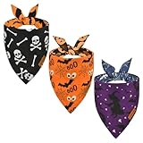 Vehomy 3-Pack Halloween Dog Bandana Pet Halloween Bandanas Reversible Dog Cat Halloween Bandanas Triangle Scarfs Bibs with Spiders Bats Pumpkins Patterns for Puppy Kitten Small Medium Large Dogs