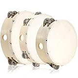 Tosnail Set of 3 Wooden Tambourine, 10', 8', 6' Hand Held Drum Bell, Double Rows Metal Jingles, Musical Gift Educational Instrument for Kids and Adults