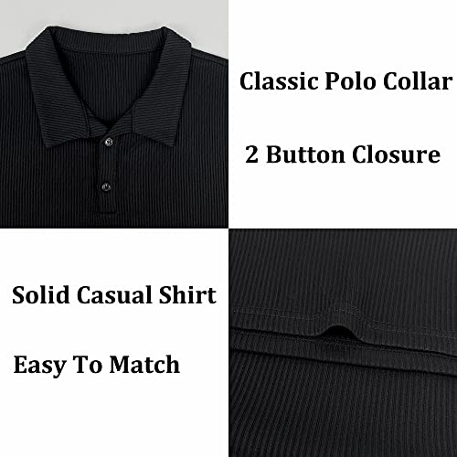 Agilelin Men's Muscle Slim Fit Polo Shirts Short Sleeve Stretch T-Shirts Casual Stylish Tee For Golf Workout(Black/M) #TOP3