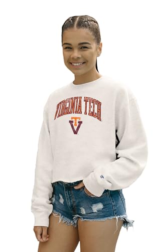 Virginia Tech Hokies Womens Crop Crewneck Sweatshirt Vintage Arch Over White, Medium