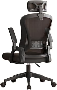 Office Chair 3D Flip Up Armrest Freestanding Lumbar Support Chair Desk Chair Ergonomic Chair Telework Telework Chair with Headrest, Black