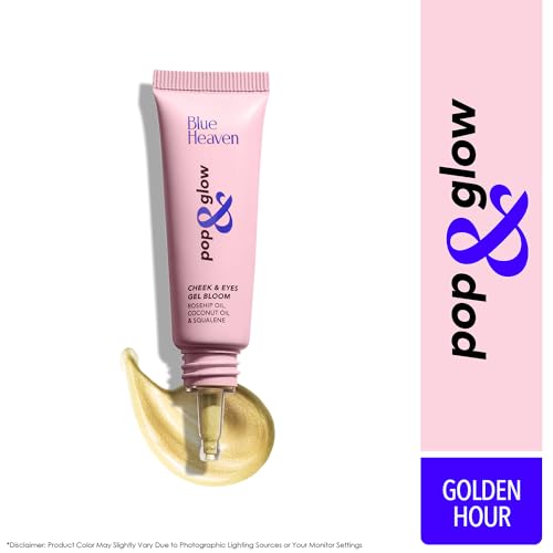 Image of Blue Heaven Pop & Glow Eye & Cheek tint Highlighter for face makeup, Enriched with Rosehip and Coconut oil, Golden Hour, 12ml