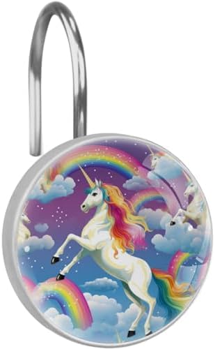 Cloud Rainbow Unicorns Shower Curtain Hooks, Decorative Curtain Rings Rust Resistant Glass Shower Hooks for Bathroom Shower Rods,12 Pack Rustproof Stainless Steel Rings for Curtain and Liner image 5