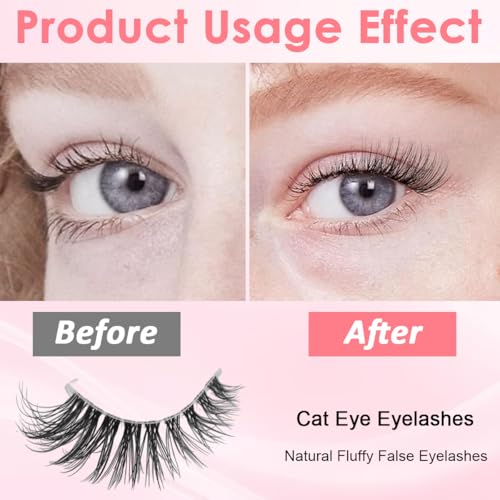 Image of MAYCREATE Wispy False Eyelashes 7 Pairs Natural Cat Eye Half Cluster Lashes 3D Fluffy Lash Clusters with Soft Clear Band Handmade Fake Lashes Eyelashes Eyelash Pack for All-day Beauty Style