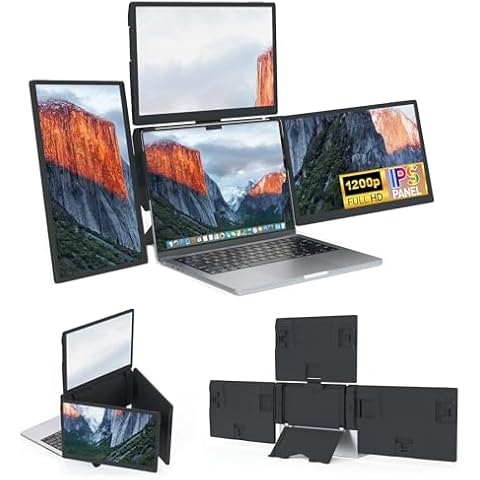 Anewsun Laptop Screen Extender, Quadruple Portable Monitor, 13.3" Quad Laptop Monitor Compatiable for MacOS M1/M2/M3, Windows, Chrome, Switch, 1920×1200 FHD IPS Display Fit 11.6" -16 "Laptops Cover