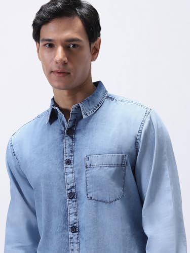 Image of Urbano Fashion Men's Regular Fit Full Sleeve Washed Denim Shirt